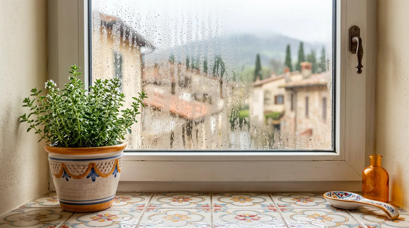 Condensa e muffa vicino a una finestra in una casa italiana
