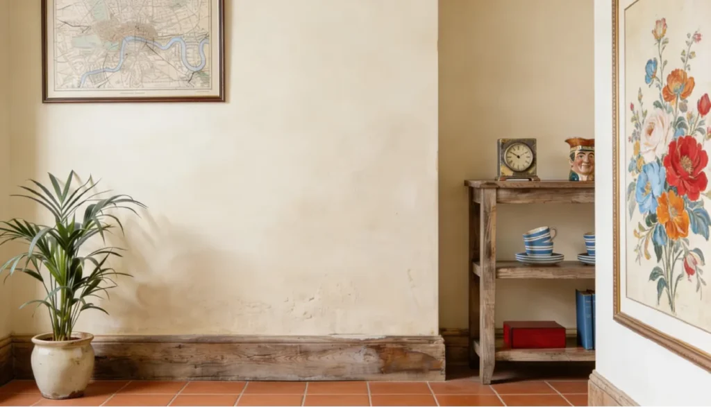 Umidità di risalita nella parte bassa di una parete in una casa italiana